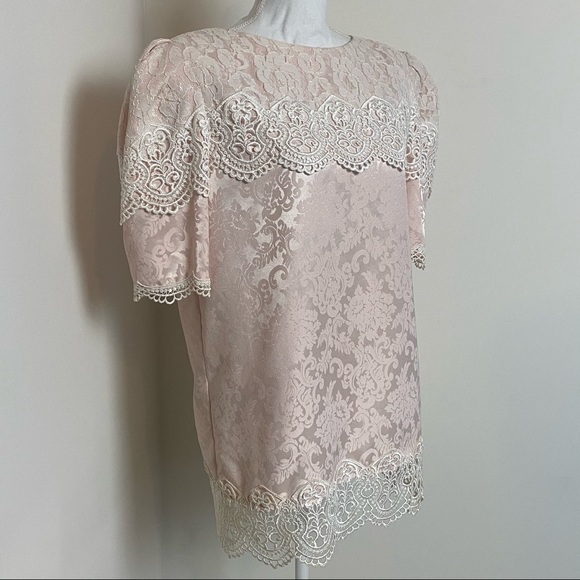Scott McClintock Vintage Top Plus Size Victorian Puff Sleeve Pink Lace Top - Picture 4 of 14